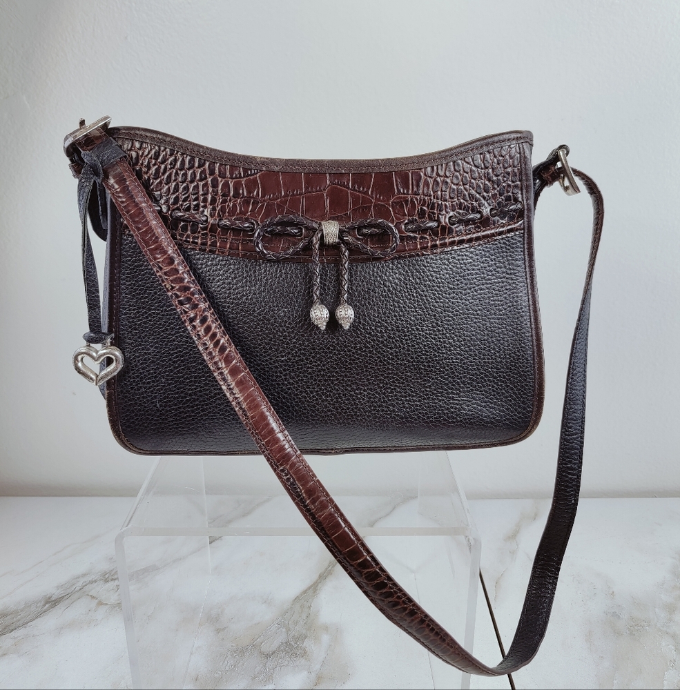 VTG Brighton Emma Braided Bow Pebble Leather Croc Shoulder Bag